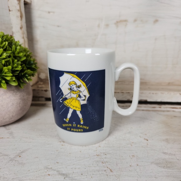 VTG Morton Salt Girl Porcelain Coffee Mug 1956 Logo When it Rains it Pours Japan - Picture 1 of 9